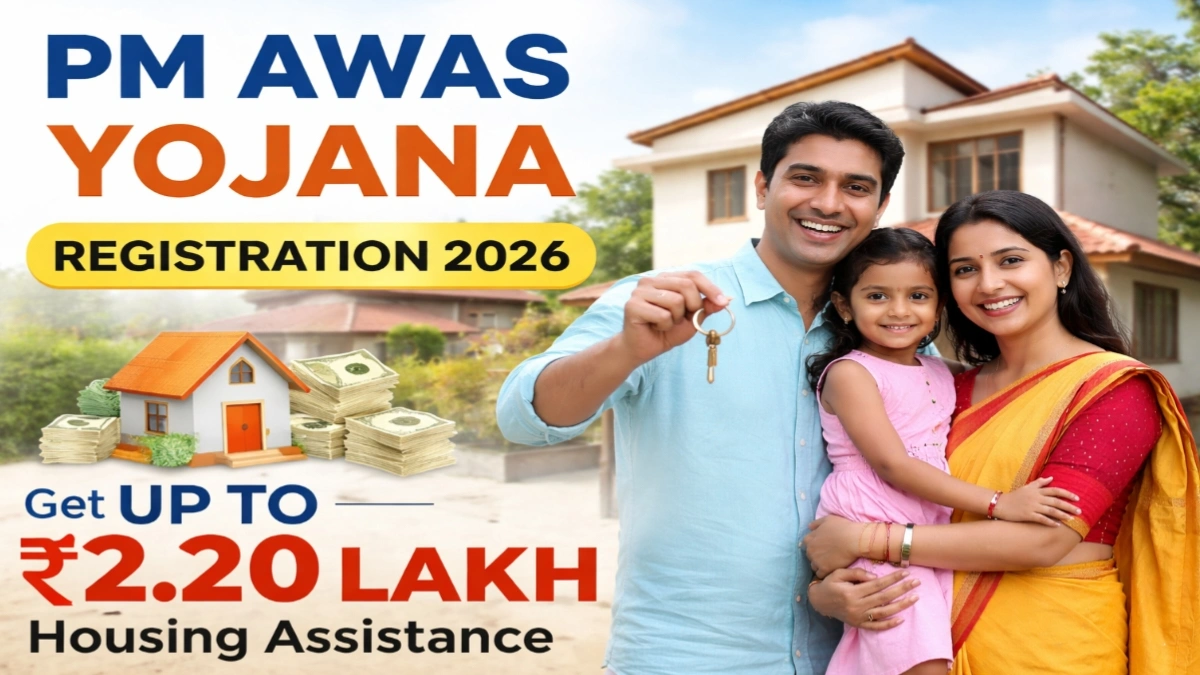 PM Awas Yojana Registration 2026 offering up to ₹2.20 lakh housing assistance to eligible Indian families